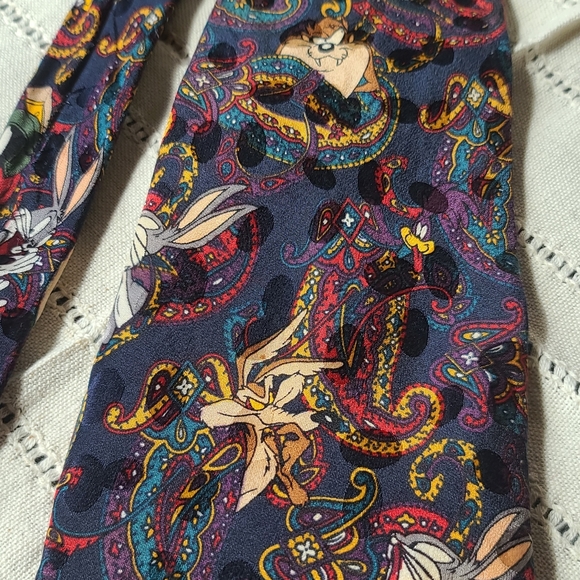 1995 Vintage RARE Looney Tunes Mania silk tie - Picture 3 of 8